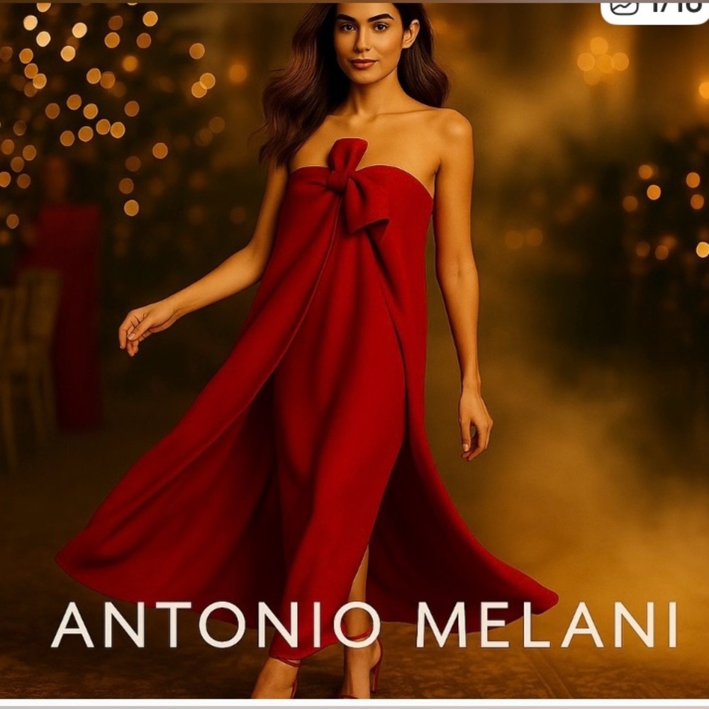 ANTONIO MELANI x Elizabeth Damrich Radzwill Crepe Red Strapless Maxi Dress
